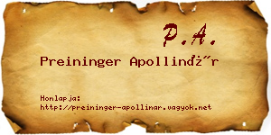 Preininger Apollinár névjegykártya